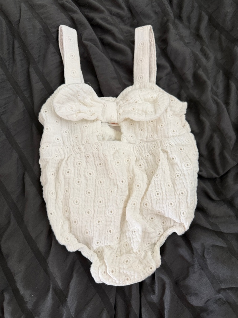 White Eyelet Bow One-Piece Romper for Kids